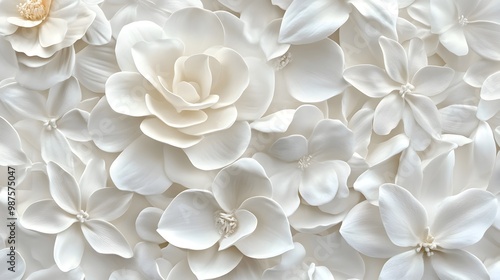 Elegant White Floral Botanical Background with Delicate Petals and Blossoms