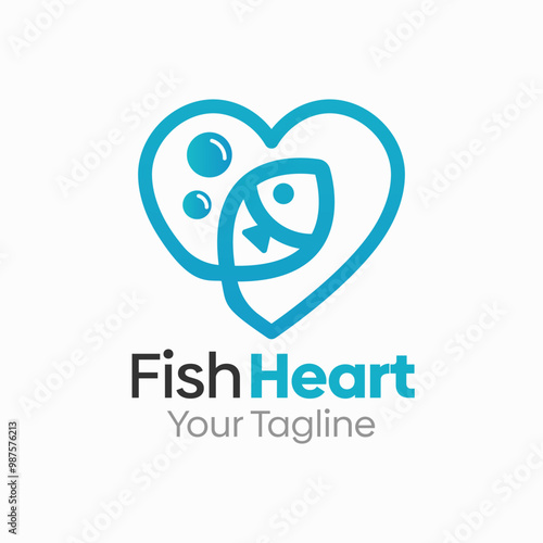 Fish Heart Logo Design Template. Good for Business, Agency, Community and Organization photo