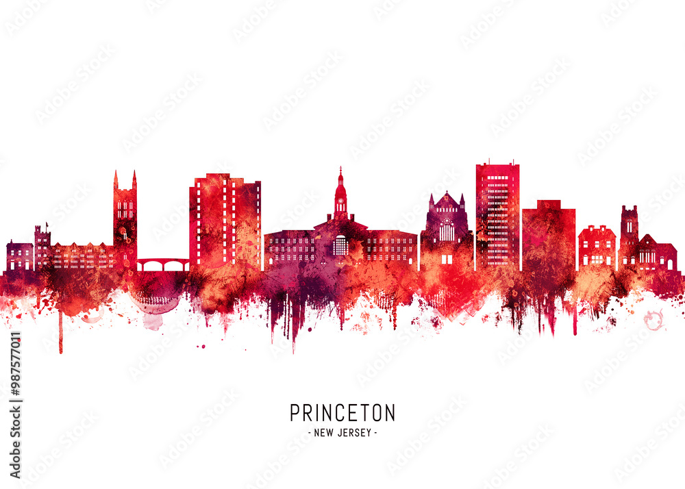 Princeton New Jersey Skyline Red Princeton New Jersey Skyline Red
