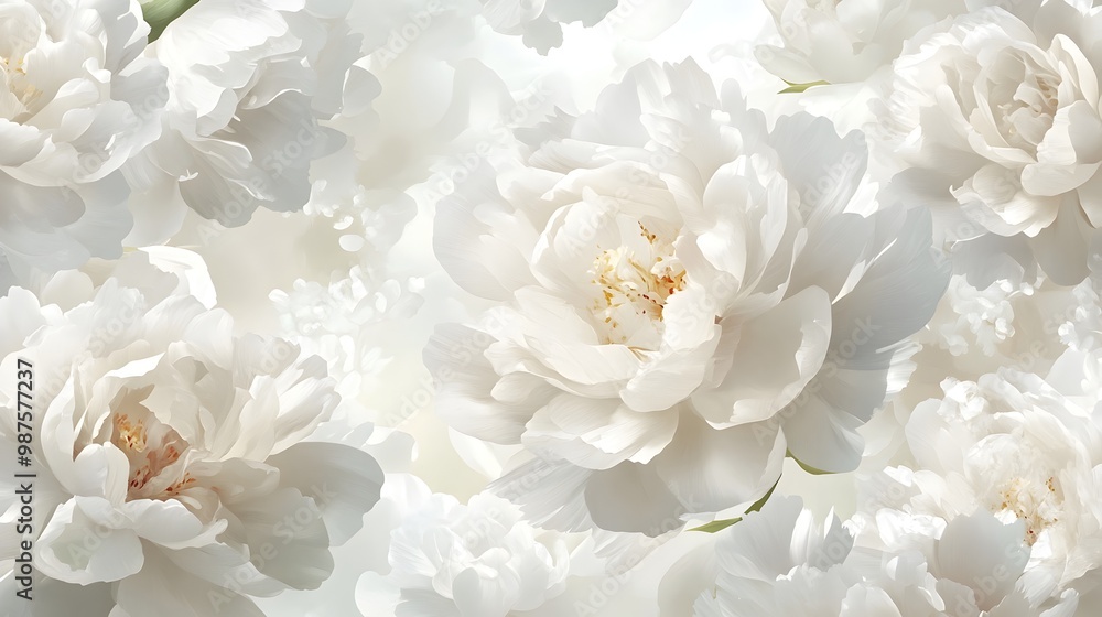 Elegant White Peony Floral Background with Soft Delicate Petals in Serene Pastoral Scene Elegant White Peony Floral Background with Soft Delicate Petals in Serene Pastoral Scene