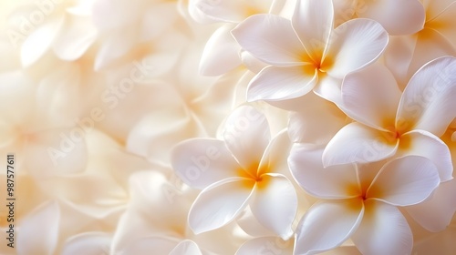 Elegant White Plumeria Floral Background with Soft Romantic Petals and Peaceful Nature Scene photo