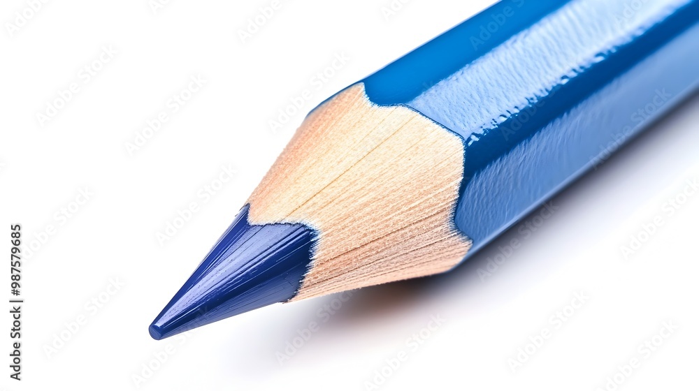 Fototapeta premium Expertly Sharpened Sapphire Blue Colored Pencil Against Pristine White Background