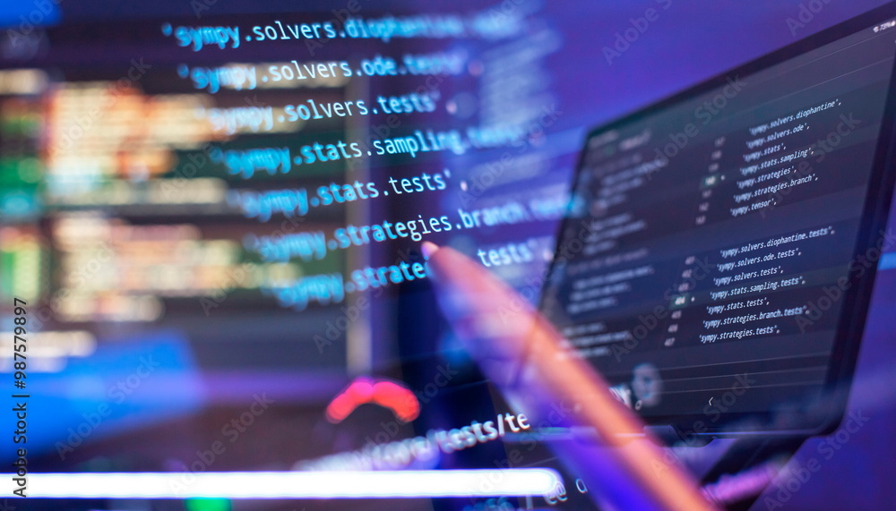 Coding script text on screen. Abstract computer script about big data and blockchain database. Coding script text on screen. Abstract computer script about big data and blockchain database.