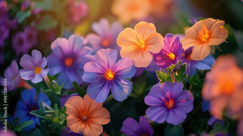 Vibrant and Colorful Blooming Flowers in a Lush Thriving Garden Setting with a Variety of Hues and Delicate Petals Against a Soft Blurred Background Vibrant and Colorful Blooming Flowers in a Lush Thriving Garden Setting with a Variety of Hues and Delicate Petals Against a Soft Blurred Background