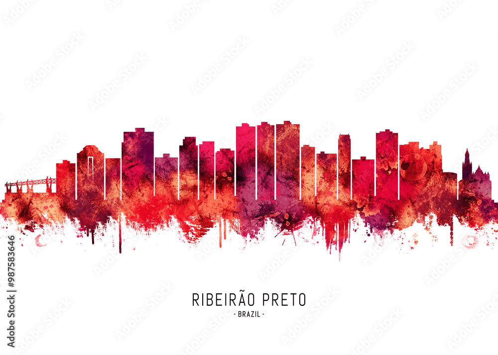 Fototapeta premium Ribeirao Preto Brazil Skyline Red