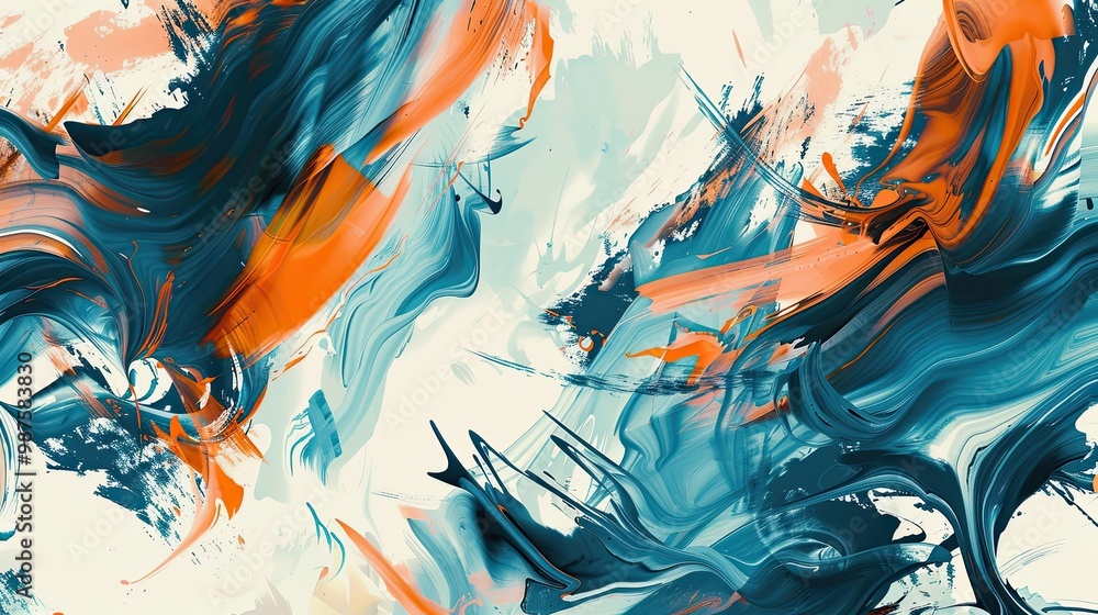 Cyan and orange brushstrokes swirl on a cream backdrop for a bold modern wallpaper Cyan and orange brushstrokes swirl on a cream backdrop for a bold modern wallpaper