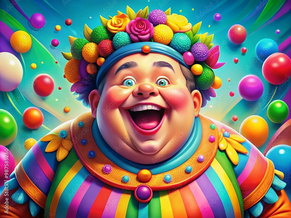 Colorful Clipart Illustration of a Happy Chubby Figure with Joyful Expressions and Fun Accessories Colorful Clipart Illustration of a Happy Chubby Figure with Joyful Expressions and Fun Accessories