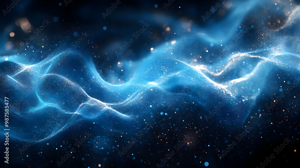 Abstract 3D Blue Wave Background with Glowing Particles Abstract 3D Blue Wave Background with Glowing Particles