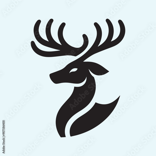 deer logo black icon  cartoon deer animal on a plain white background vector logo photo