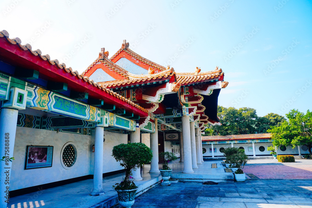 Naklejka premium Kaohsiung, Taiwan, Republic of China, 01 25 2024: Kaohsiung Martyrs' Shrine： Destination known for a shrine dedicated to revolutionary martyrs, with scenic city views.