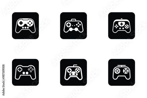 Gaming icon bundle set in creative silhouette style vector