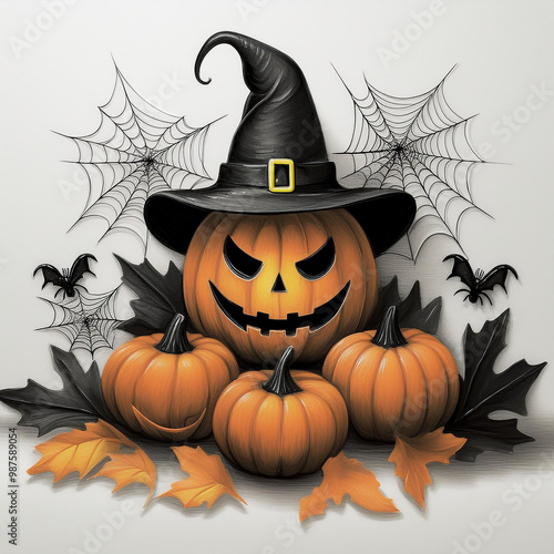 Halloween decorations displayed on a pure white background