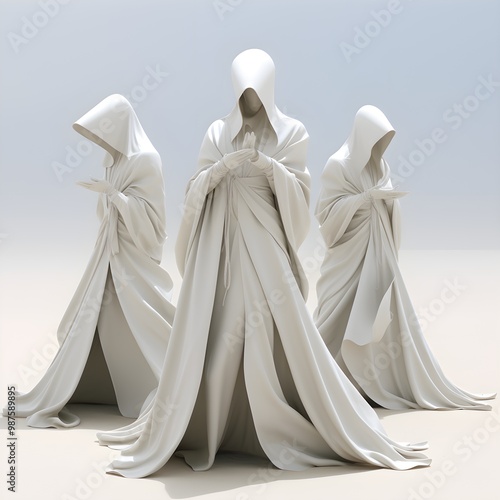Three pieces of white cloth human figures