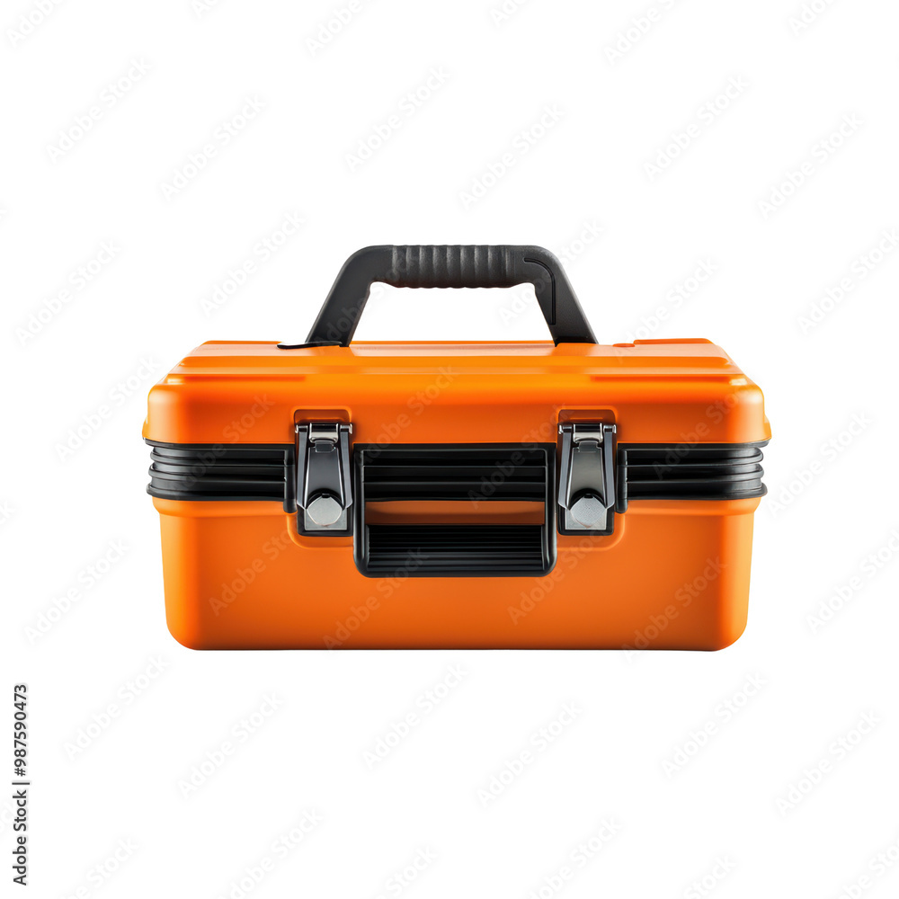 A bright orange toolbox with a sturdy handle, designed for storing and organizing tools and equipment. A bright orange toolbox with a sturdy handle, designed for storing and organizing tools and equipment.
