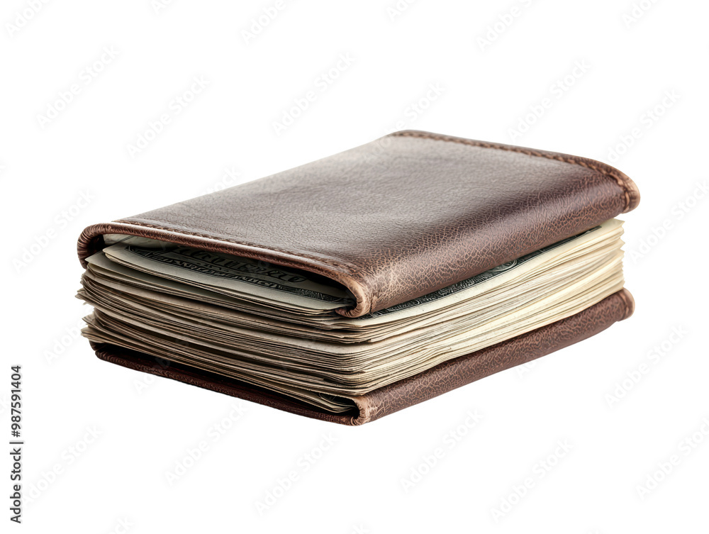 A sleek, brown leather wallet with visible stitching and a well-worn appearance, showcasing a classic design ideal for personal and everyday use. A sleek, brown leather wallet with visible stitching and a well-worn appearance, showcasing a classic design ideal for personal and everyday use.
