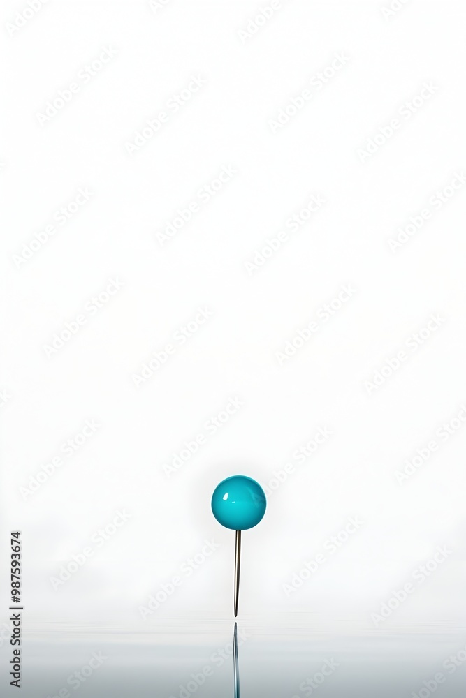Lone Teal Push Pin Anchored on Featureless White Surface Lone Teal Push Pin Anchored on Featureless White Surface
