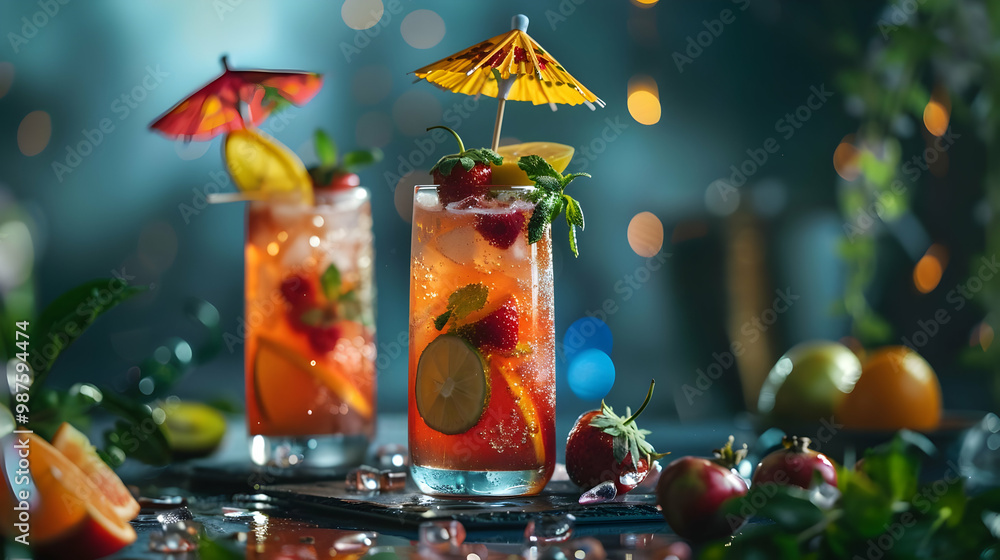 Naklejka premium Refreshing Summer Cocktail with Strawberries and Citrus