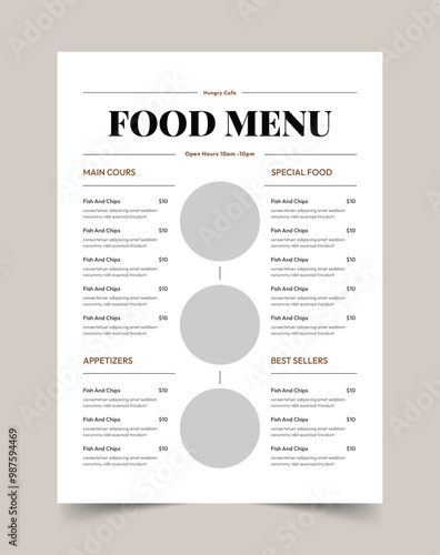 Restaurant Menu Template, A4 size, Fast Food, Flyer Design, Simple, Minimalist, Food Menu