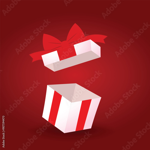Opened gift box, surprise concept. Opened gift on red background.