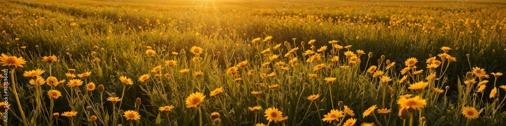 Golden Sunset Over a Field of Yellow Wildflowers Golden Sunset Over a Field of Yellow Wildflowers
