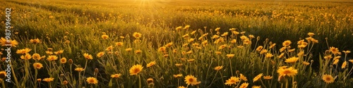 Golden Sunset Over a Field of Yellow Wildflowers