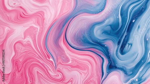 Abstract Fluid Art with Pink and Blue Swirls - Modern and Vibrant Marble Texture Background