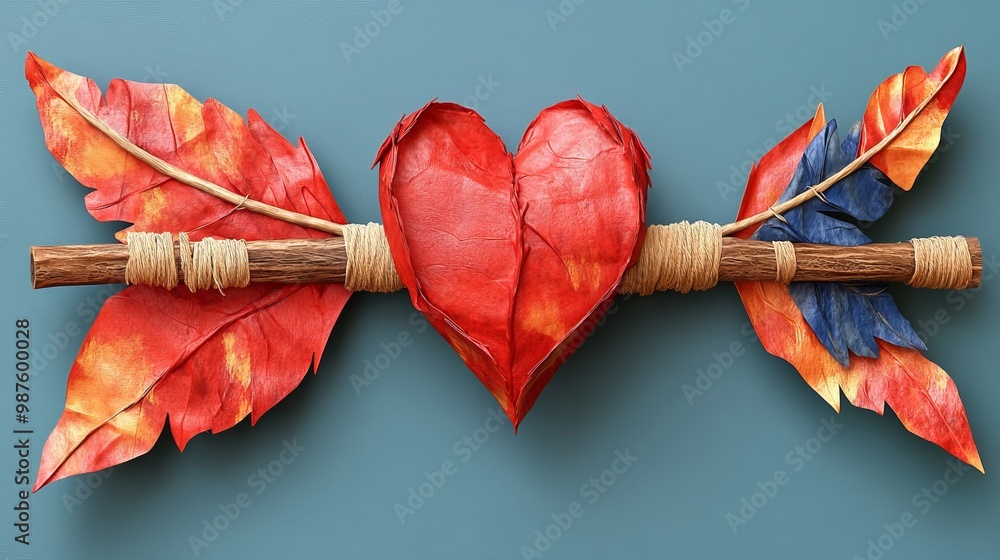 A creative arrangement of red leaves and a heart symbolizing love and nature, perfect for romantic and artistic themes. A creative arrangement of red leaves and a heart symbolizing love and nature, perfect for romantic and artistic themes.