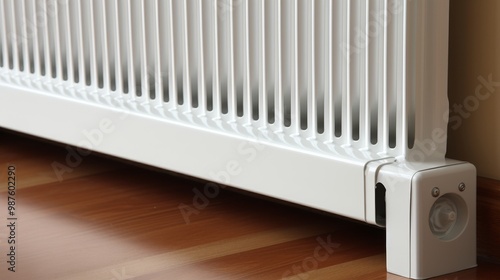 Wallpaper Mural Modern Heating Solution White Radiator Detail Close-up On Laminate Floor. Home Interior Torontodigital.ca