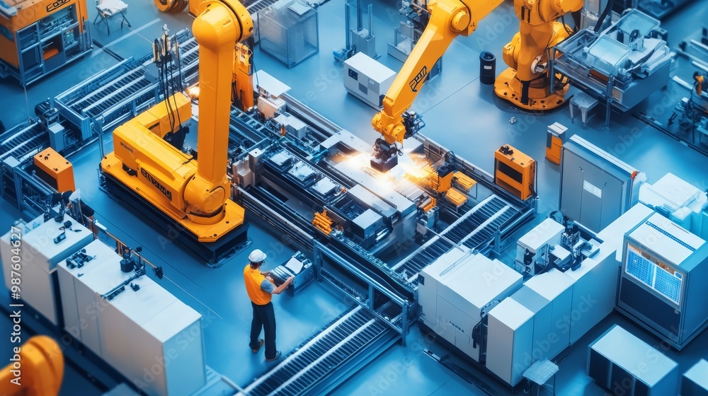 Automated Industrial Manufacturing with Robotic Arms and Worker Automated Industrial Manufacturing with Robotic Arms and Worker