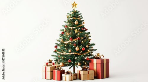 Composition with christmas tree and gifts isolated on white background....