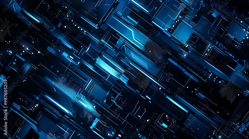 Blue tech geometry: abstract vector background with futuristic elements in... Blue tech geometry: abstract vector background with futuristic elements in...