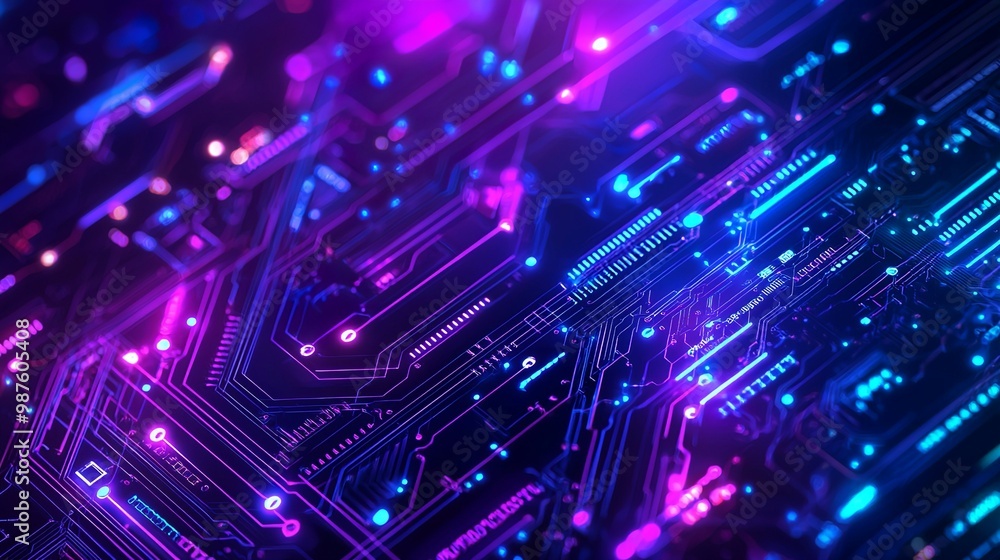 Blue and purple technology background circuits intertwine, illustrating the... Blue and purple technology background circuits intertwine, illustrating the...