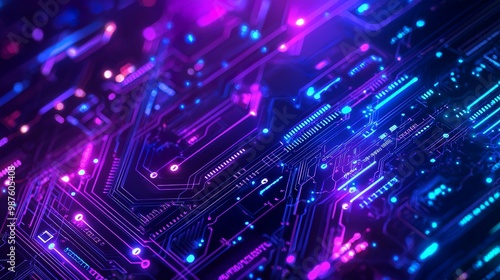 Blue and purple technology background circuits intertwine, illustrating the...