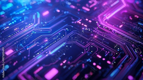 Blue and purple technology background circuits intertwine, illustrating the...