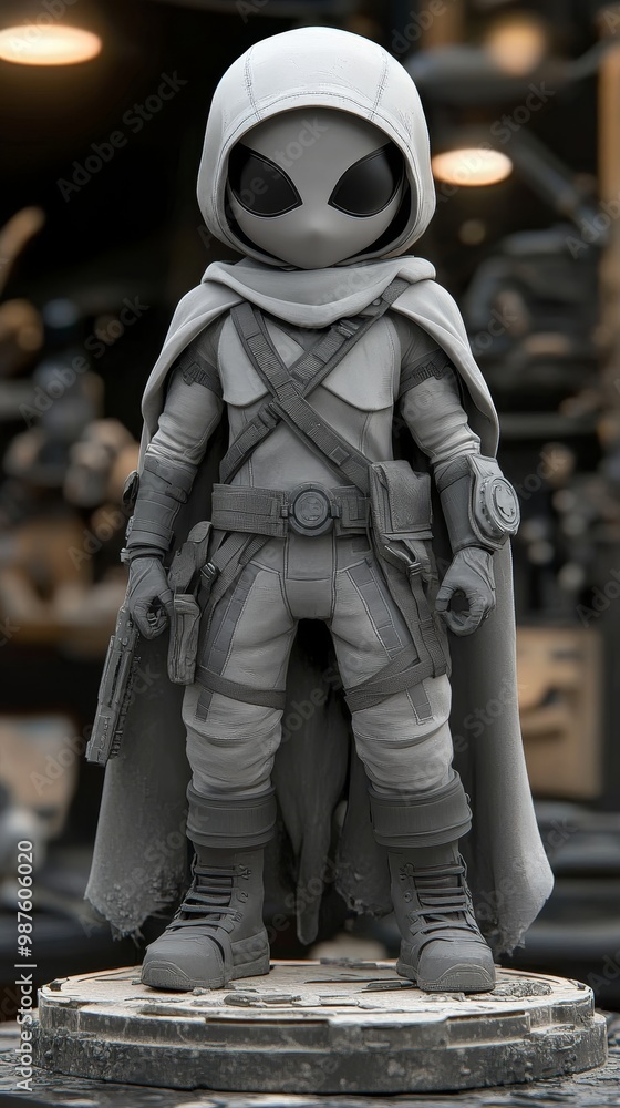 A sleek, gray superhero figurine stands confidently, showcasing detailed design and a mysterious vibe. A sleek, gray superhero figurine stands confidently, showcasing detailed design and a mysterious vibe.