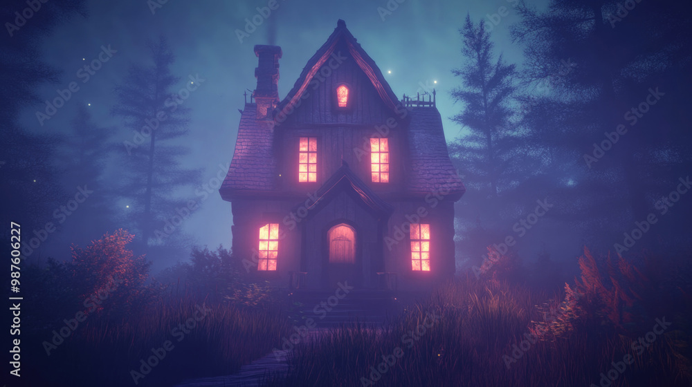 Virtual Halloween house with a horror vibe, cartoon fantasy style. Chilling, eerie atmosphere. Virtual Halloween house with a horror vibe, cartoon fantasy style. Chilling, eerie atmosphere.