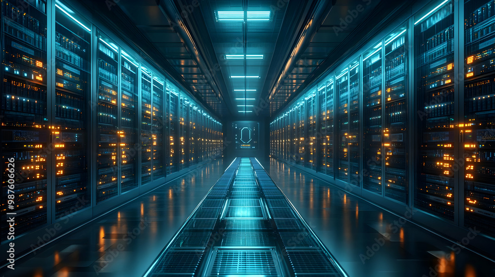 Futuristic Server Room 3D Illustration Futuristic Server Room 3D Illustration