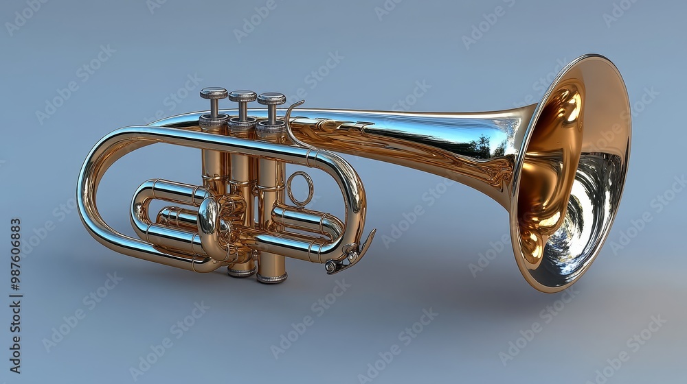 Obraz premium A stunning close-up of a shiny brass tuba, showcasing its intricate details and gleaming finish, perfect for music-themed projects.