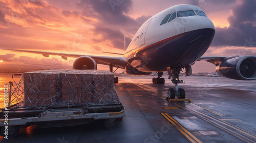 A cargo plane being loaded with goods for export, representing international air trade