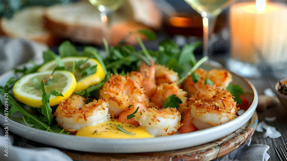 Crispy Coconut Shrimp with Lemon and Arugula Salad Crispy Coconut Shrimp with Lemon and Arugula Salad