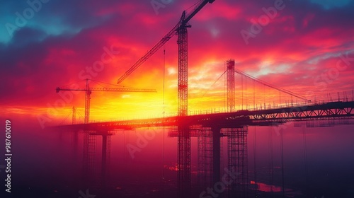 Bridge Construction at Sunset