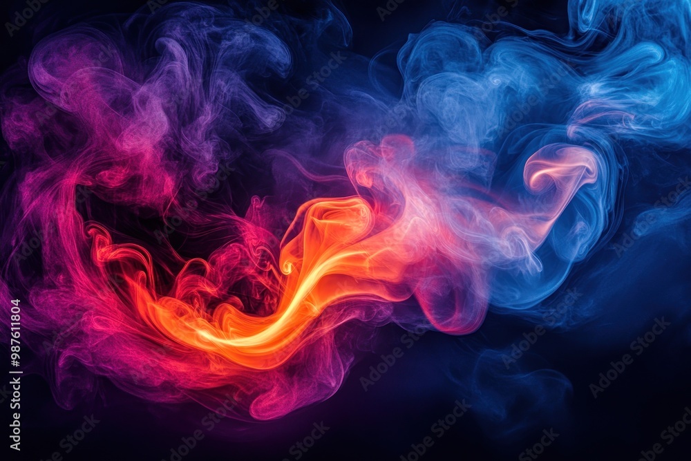 Fototapeta premium Vibrant swirls of colorful smoke blend together, showcasing dynamic movement and blending colors
