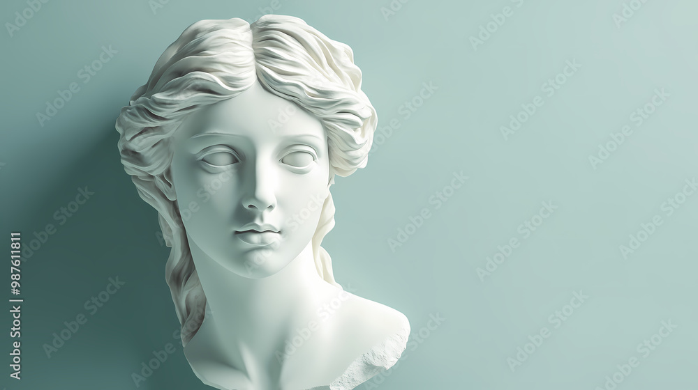 Gypsum copy of ancient statue venus head isolated on v background. plaster sculpture woman face. Renaissance Italy. Illustration Gypsum copy of ancient statue venus head isolated on v background. plaster sculpture woman face. Renaissance Italy. Illustration