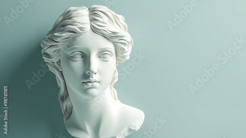 Gypsum copy of ancient statue venus head isolated on v background. plaster sculpture woman face. Renaissance Italy. Illustration photo