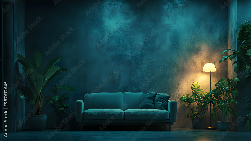 Teal Living Room Interior Design - 3D Illustration Teal Living Room Interior Design - 3D Illustration