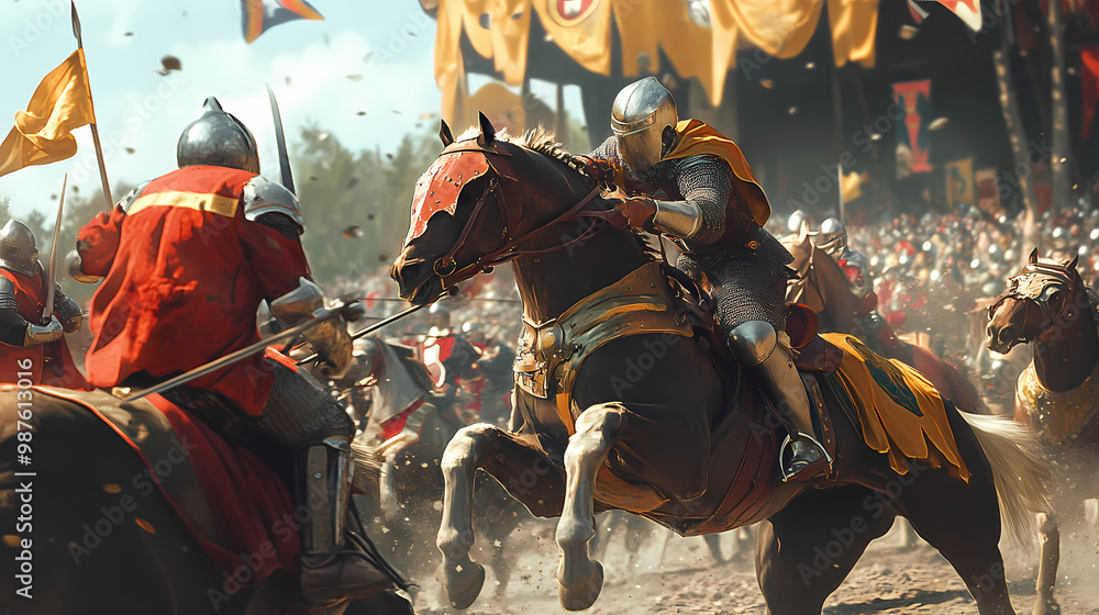Historical reenactment of a medieval jousting tournament. Medieval Joust. Illustration Historical reenactment of a medieval jousting tournament. Medieval Joust. Illustration