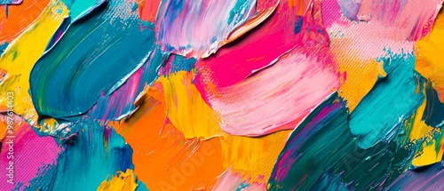 Fototapeta Naklejka Na Ścianę i Meble -  Seamless pattern background with Closeup of abstract rough colorful multicolored art painting texture with oil brushstroke pallet knife paint on canvas