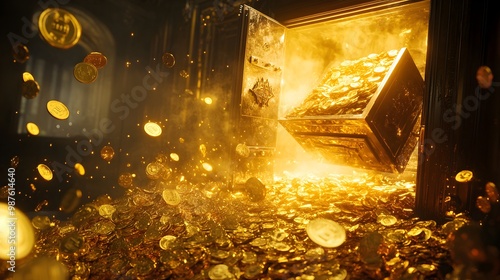 Golden Treasure Vault with Coins and Glimmering Light