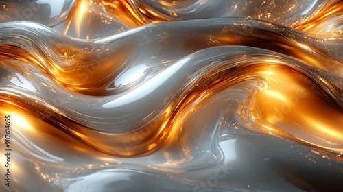 Abstract Liquid Gold and Silver Waves: A mesmerizing abstract background with flowing, luminous waves of gold and silver, creating a dynamic and captivating visual experience. Perfect for modern, luxu photo