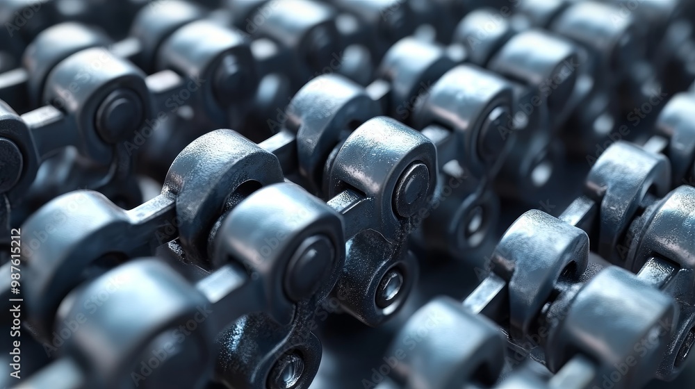 Close-up of metallic chain links, showcasing the intricate details and robust design for industrial applications and machinery. Close-up of metallic chain links, showcasing the intricate details and robust design for industrial applications and machinery.